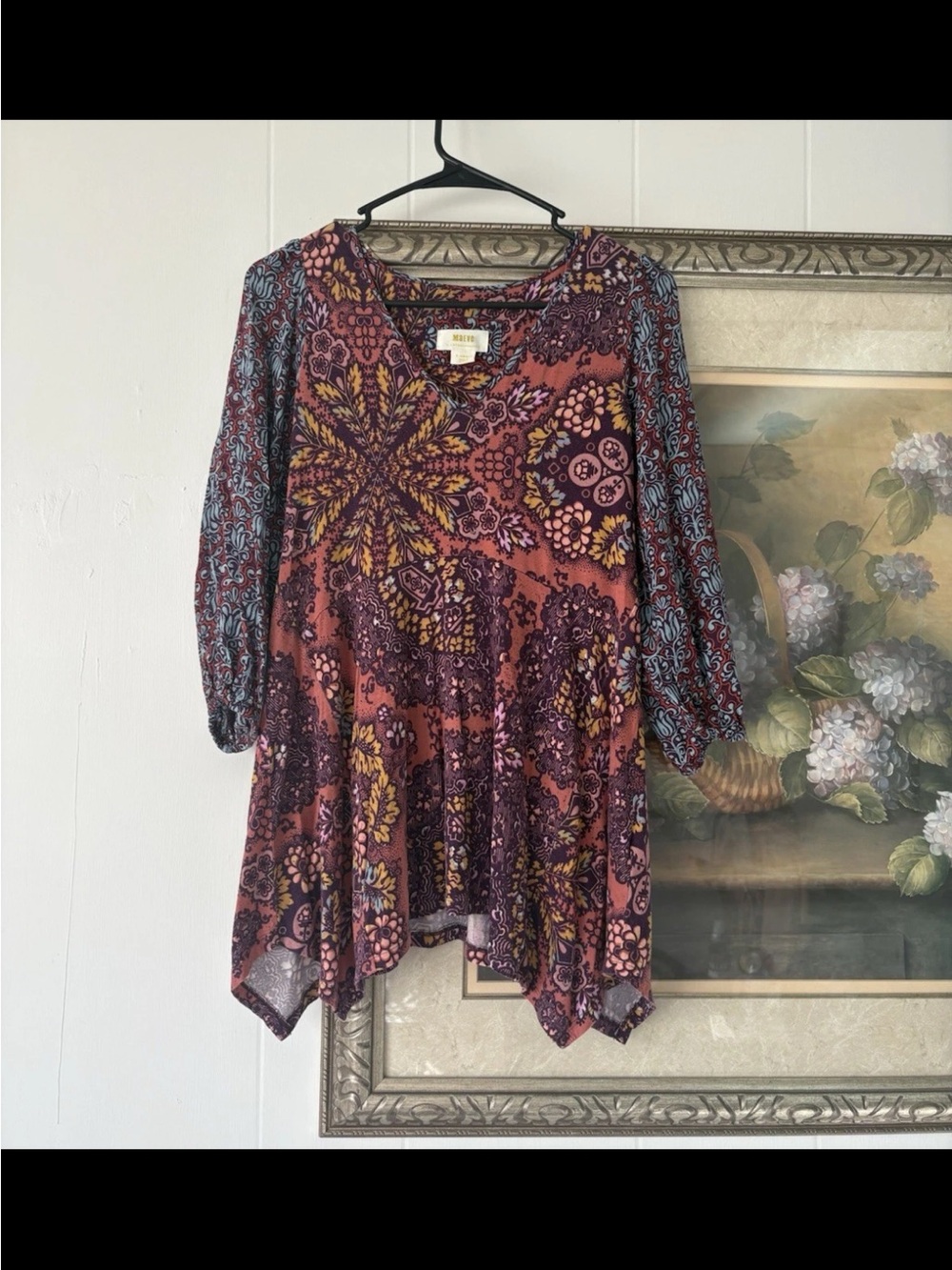 Anthropologie Floral Patchwork Tunic - Rust, Purple, Blue